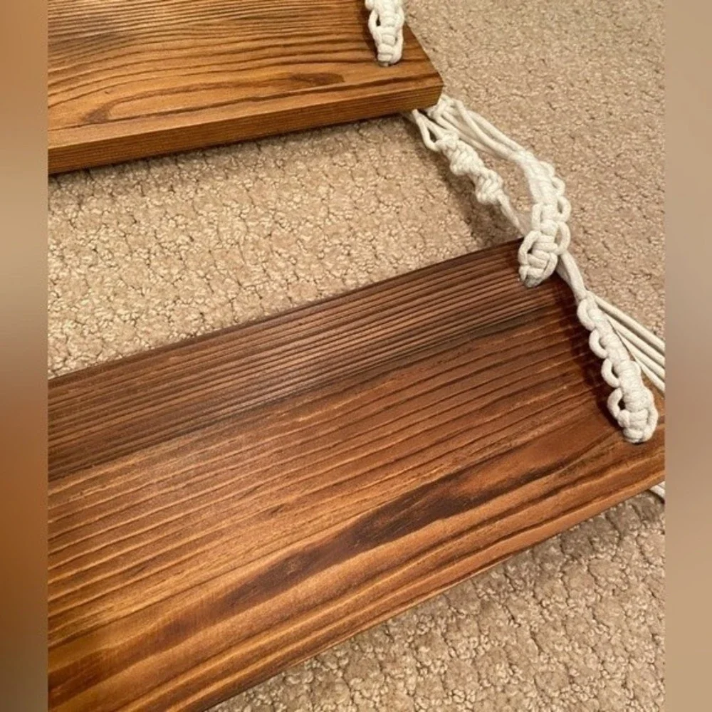 Boho Hanging Wall Shelf 2 Tier Macrame Floating Shelves